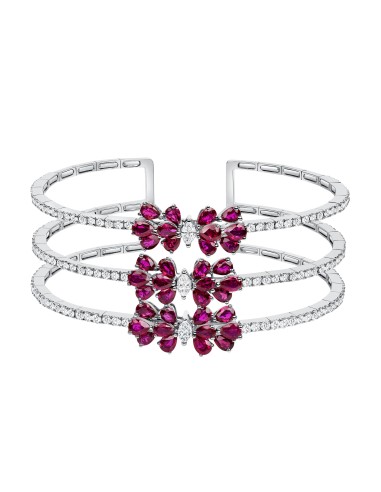 Ruby & Diamond Floral Cuff Bracelet en stock