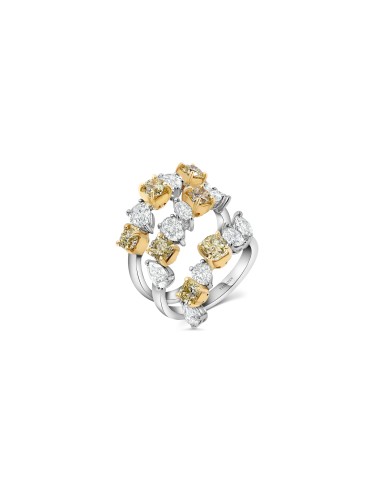 Mixed Shape Yellow Diamond & Diamond Multi-Layer Statement Ring plus qu'un jeu 