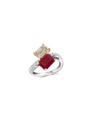 Ruby & Diamond Two-Stone Ring soldes