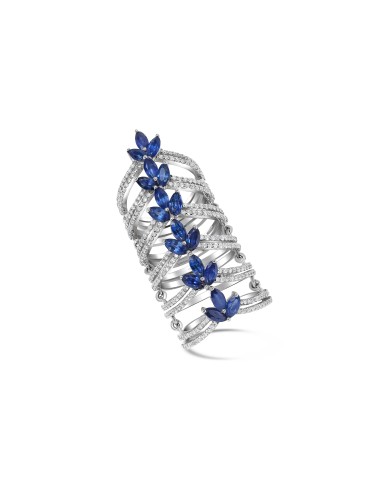 Diamond & Sapphire Long Finger Ring pas cher 