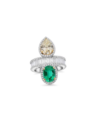 Yellow Diamond, Emerald, & Diamond Two-Stone Ring livraison gratuite