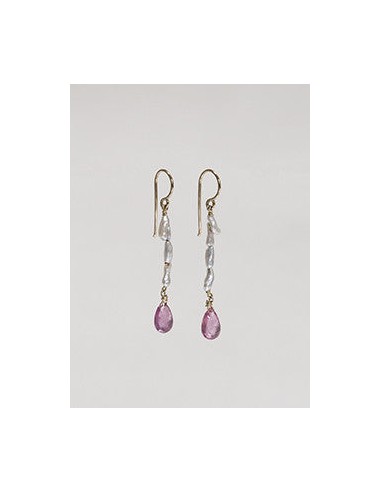 Keshi Pearls and Pink Sapphire Drop Earrings de pas cher