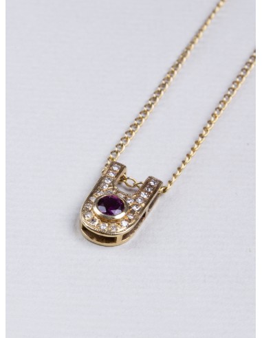 Vintage Gold Pendant Necklace with Ruby and Diamonds le concept de la Pate a emporter 