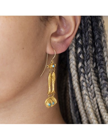 22ct Gold and Turquoise Fish Drop Earrings outlet