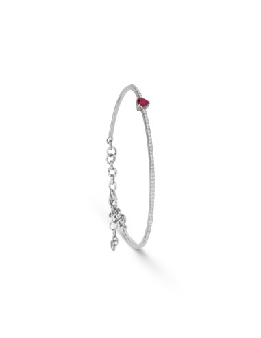 Heart Shape Ruby & Diamond Cuff Bracelet pas cher 