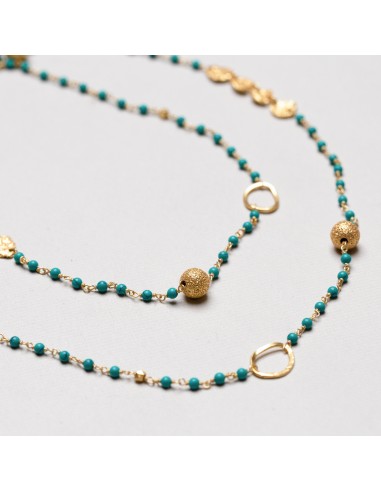 Long Gold Chain Necklace with Green Turquoise Beads livraison et retour toujours gratuits