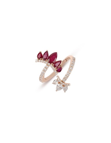 Pear Rubies & Diamond Yellow Gold Ring la colonne vertébrale