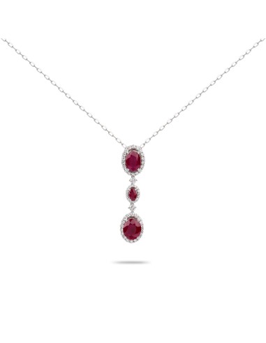 Ruby & Diamond Drop White Gold Necklace Véritable concentré