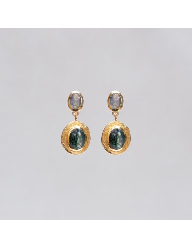 Gold Labradorite and Moss Agate Drop Stud Earrings Faites des économies