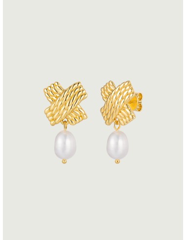 Cross Twist Texture Pearl Dangle Earrings prix