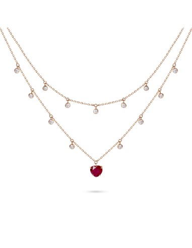 Heart Ruby & Diamond Double Layer Charm Necklace vous aussi creer 